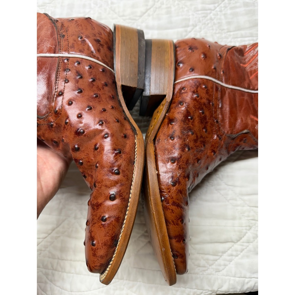 Westerly Trends Cowboy Boots Mens 10 Brown Ostrich Print Western Square Toe - Picture 4 of 11